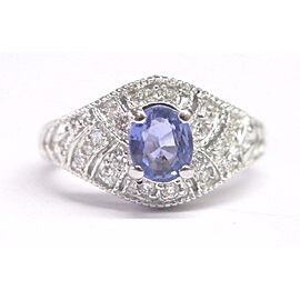 Natural Oval Tanzanite & Diamond Pave Solid White Gold Ring 18Kt