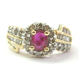 Oval Ruby & Multi Shape Diamond Ring 14Kt Yellow Gold SIZEABLE