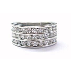 Fine Round Cut Diamond 4-Row Band Ring White Gold