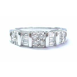 Fine Round & Baguette Diamond White Gold Band Ring