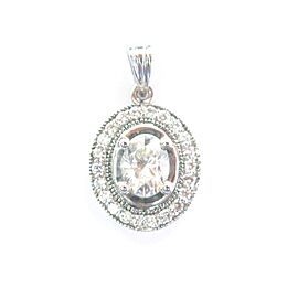 Oval & Round Diamond Halo Pendant 18Kt White Gold