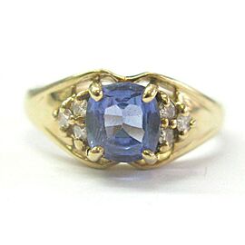 Cushion Tanzanite & Diamond Ring Solid 14KT Yellow Gold