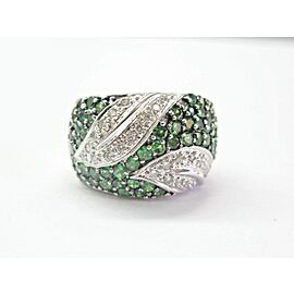 18Kt Natural Tsavorite & Diamond White Gold WIDE Band Ring