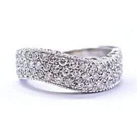 Fine Round Cut Diamond White Gold Pave 3-Row Wavy Ring