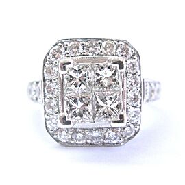 Princess & Round Cut Diamond Cluster Ring 18Kt White Gold