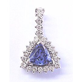 Natural Trillion Cut Tanzanite & Diamond Pendant White Gold