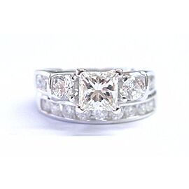 Fine Princess & Round Cut Diamond Engagement White Gold Wedding Set