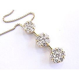 Fine Round Cut Diamond Past Present Future Cluster Pendant Necklace