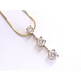 Fine Round Cut Diamond Three Stone Yellow Gold Pendant Necklace