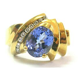 Oval Tanzanite & Diamond Ring 18Kt Yellow Gold