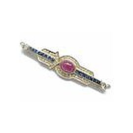 NATURAL Gem Ruby Sapphire & Diamond Yellow Gold Pin/Brooch