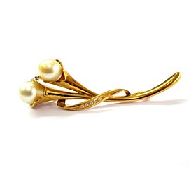 Pearl & Diamond Brooch 18Kt Yellow Gold