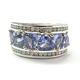 Natural Trillion Cut Tanzanite Diamond White Gold WIDE Jewelry Ring