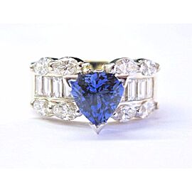 NATURAL Gem Trillion CUT Tanzanite & Diamond SOLID Yellow Gold Ring