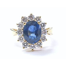 Natural Blue Sapphire & Diamond Anniversary Ring 18Kt Yellow Gold