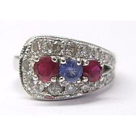 Fine Ruby Sapphire & Diamond White Gold Jewelry Ring