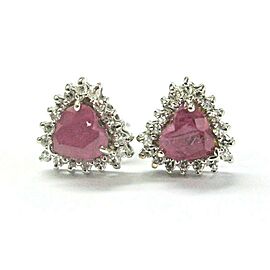 Heart Shape Ruby & Diamond Stud Earrings 14Kt White Gold