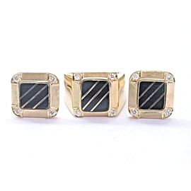 18Kt Onyx & Diamond Yellow Gold Ring & Cufflinks Jewelry Set