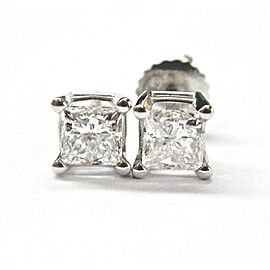 Natural Princess Cut Diamond White Gold Stud Earrings