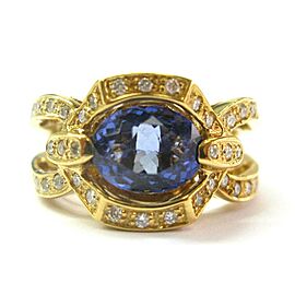 18Kt Natural Oval Tanzanite & Diamond Yellow Gold Split Shank Ring