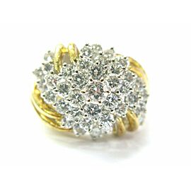 Natural Round Cut Diamond Yellow Gold Cluster Jewelry Ring