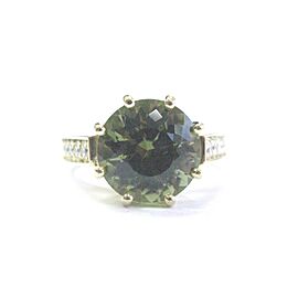 Natural Round Green Tourmaline & Diamond Yellow Gold Ring