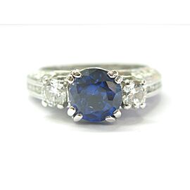 Platinum Natural Tanzanite & Diamond Milgrain Three-Stone Ring