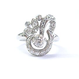 Fine Vintage Old European Cut Diamond White Gold Jewelry Ring .69Ct