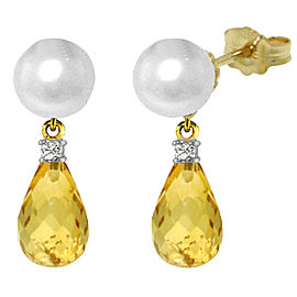 6.6 CTW 14K Solid Gold Stud Earrings Diamond, Citrine Cultured Pearl