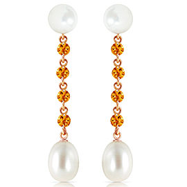 14K Solid Rose Gold Chandelier Earrings with Citrines & Cultured Pearls