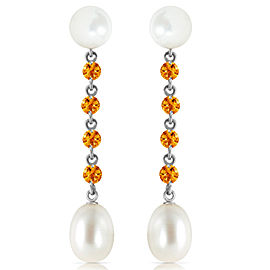 11 CTW 14K Solid White Gold Accordion Music Citrine Cultured Pearl Earrings