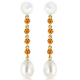 11 CTW 14K Solid Gold Cultured Pearly View Citrine Cultured Pearl Earrings