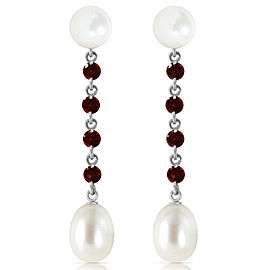 11 CTW 14K Solid White Gold I Feel Safe Garnet Cultured Pearl Earrings