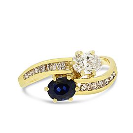 18k Yellow Gold 1.05tcw Natural Diamond & Sapphire Bypass Fashion Ring Size 6.5