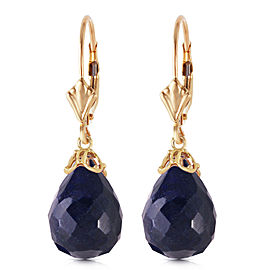 29.6 CTW 14K Solid Gold Leverback Earrings Briolette Sapphire