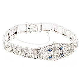 14K White Gold 0.18ct. Sapphire & 0.03ct. Diamond Filigree Bracelet