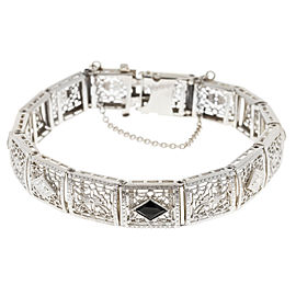 14K White Gold with 0.60ct. Onyx & 0.08ct. Diamond Filigree Bracelet