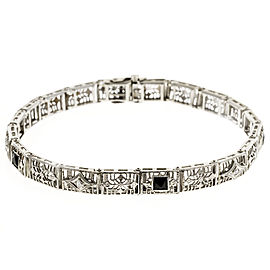 14K White Gold with Onyx & 0.02ct. Diamond Filigree Bracelet