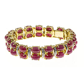 20K White & Yellow Gold with Ruby and Diamond Hinged Bracelet