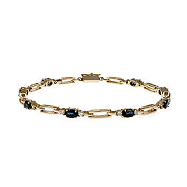 14K Yellow Gold with Sapphire & Diamond Hinged Link Bracelet