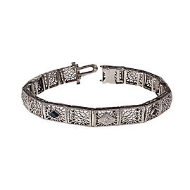 10K White Gold with Sapphire and Diamond Filigree Link Bracelet