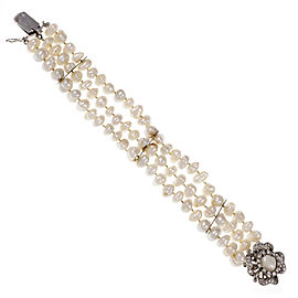 14K White Gold with Pearl and Diamond Bracelet