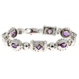 14K White Gold with Amethyst Secure Link Bracelet