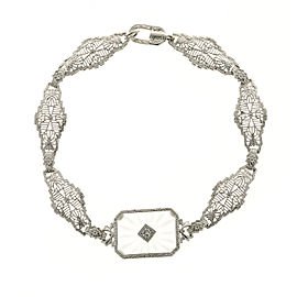 14K White Gold with Quartz and Diamond Filigree Link Bracelet