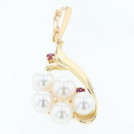 MIKIMOTO 18k Yellow Gold Pearl Ruby Pendant LXGBKT-718