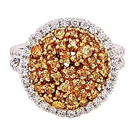 Round Shape / Natural Fancy Yellow Diamonds / Cluster Engagement Ring