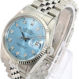 Ice Blue Mens Datejust Stainless Steel Daimond Dial Fluted Bezel Watch