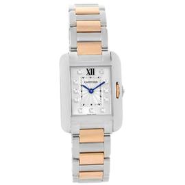 Cartier Tank Anglaise WT100024 Steel 18K Rose Gold Diamond Womens 30.2mm Watch