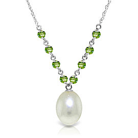 5 CTW 14K Solid White Gold Necklace Natural Peridot Cultured Pearl