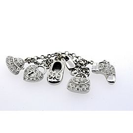 5 Diamond Dangling Charm Bracelet Pave Shoe Heart Hat Purse Stocking 14k White